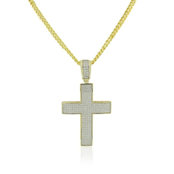 925 Sterling Silver Large Hip-Hop Statement Cross Pendant Necklace, 30"