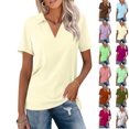 thumbnail image 2 of Women's Polo Shirts Cotton Short Sleeve Summer Tops Collared V-Neck Work,Casual,Golf Shirt,Beige XXL, 2 of 5