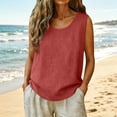 thumbnail image 2 of idosla Cotton Linen Tank Tops for Womens Comfy Lounge Wear Summer Sleeveless Crewneck Shirt Casual Blouse Loose Fit Cami (Red, M), 2 of 7