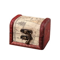 Small Wooden Box Vintage Style Wooden Treasure Chest Small Storage Box with Decorative Map Pattern and Metal Clasp Closure Brown One Size