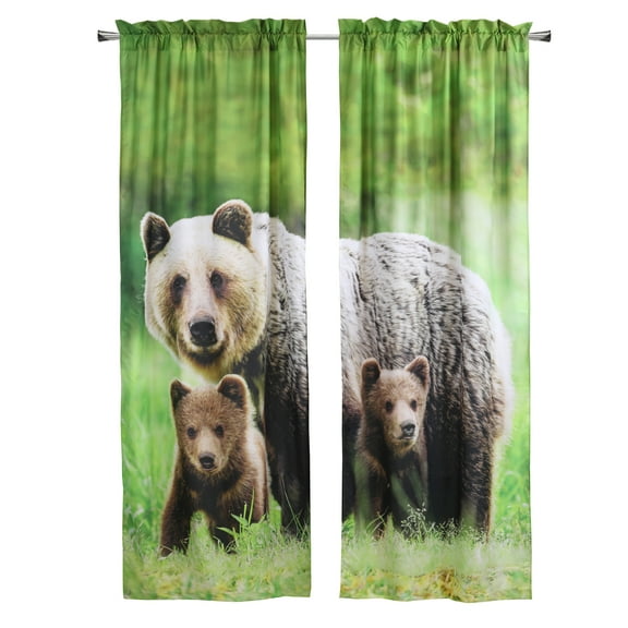 Bears Digital Light-Filtering Panoramic Print Curtain Pair 74" x 84" in Multi