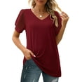 thumbnail image 3 of Babyfond Womens Summer Tops V Neck T Shirts Swiss Dot Puff Sleeve Tops Loose Casual Tshirts,Red, 3 of 6