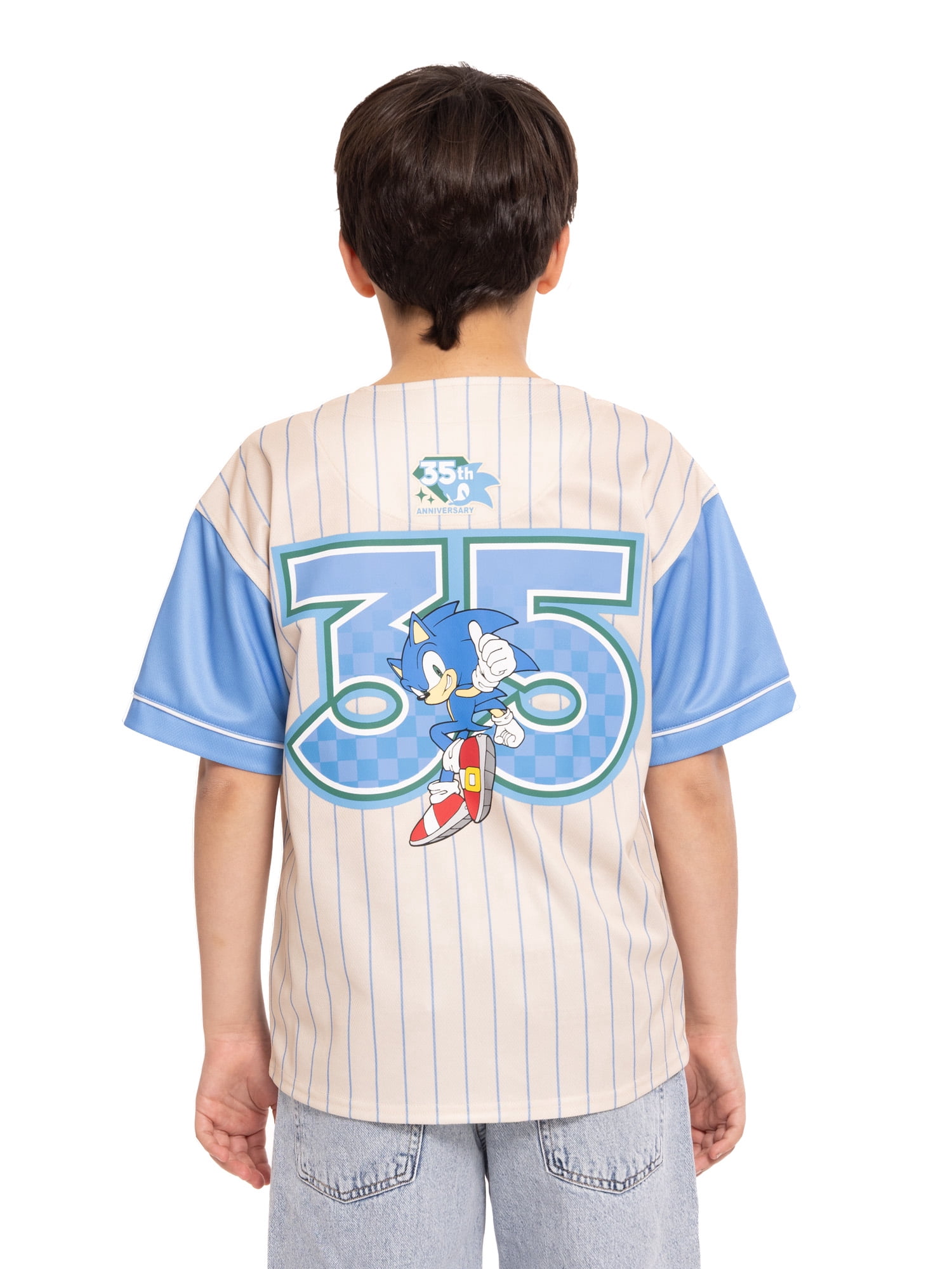 Sonic the Hedgehog Boys Graphic Baseball Button Down Jersey with Short Sleeves, Sizes 4-12