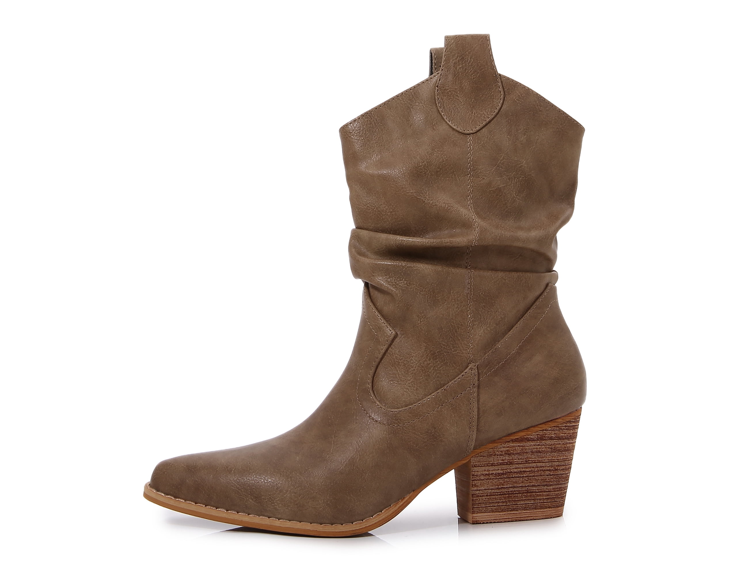 Premium PU Leather Wooden Heel Long Chelsea Boots (Camel, 9)