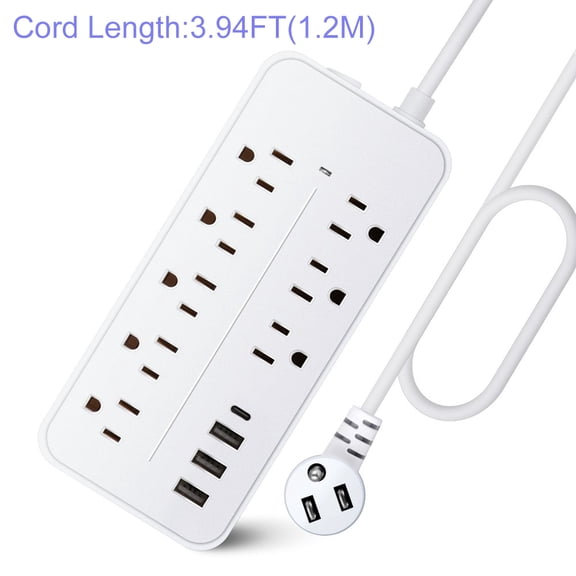 12-in-1 Surge Protector Power Strip with Overload Protection, 10 AC Outlets   4 USB Ports , 3.94ft (1.2m) Extension Cord, Wall-Mountable Charging Station for Home, Office, and Dorm
