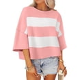 thumbnail image 2 of Mujeres de Manga Corta Tops Mitad de Manga Cuello Redondo Túnica, Cubierta Casual Rayas Camisa de Moda, 2 of 9