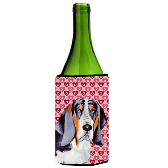 Basset Hound Hearts Love And Valentines Day Portrait Wine Bottle   Hugger - 24 oz.