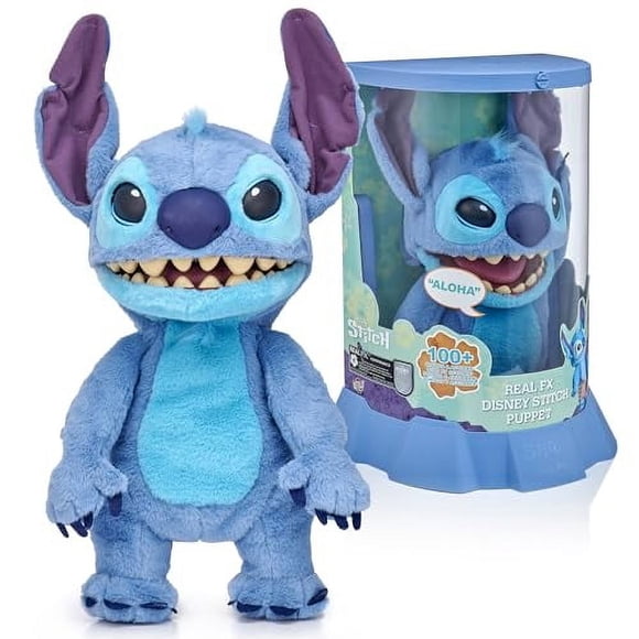 ¡GUAU! Material: Peluche RealFX Disney Stitch de Lilo & Stitch: peluche animatrónico de 18 pulgadas, más de 100 combinaciones de acción y sonido, ¡se ve, se siente y suena realista! Peluche de animal