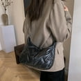 thumbnail image 6 of Slouchy Satchel 11.81x7.87x3.93in PU Soft Shoulder Bag Black Silver Relaxed Tote Handbag Casual Structured Everyday Purse Lightweight Crossbody Work to Weekend Versatile Tote​, 6 of 6