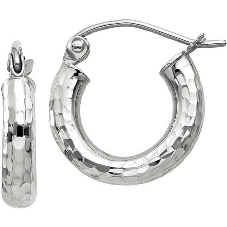3mm Large Hoop Earrings - 10kt White Gold Diamond-Cut 3mm Round Hoop Earrings