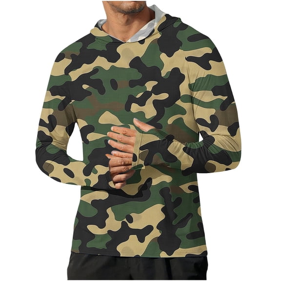 LMOIPLI Mens UPF 50 Sun Protection Long Sleeve Hooded Shirt Print Rash Guard Breathable Surfing Fishing Outdoor Tops Camouflage XXXL