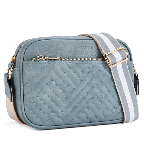 Bandolera BOSTANTEN de piel vegana acolchada azul claro