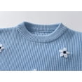 thumbnail image 3 of Bobifish Little Girls Light Blue Crew Neck Sweater White Floral Applique Long Sleeve Sweaters Knitted Soft Casual Daily Wear Kids Cute Pullover, 3 of 7