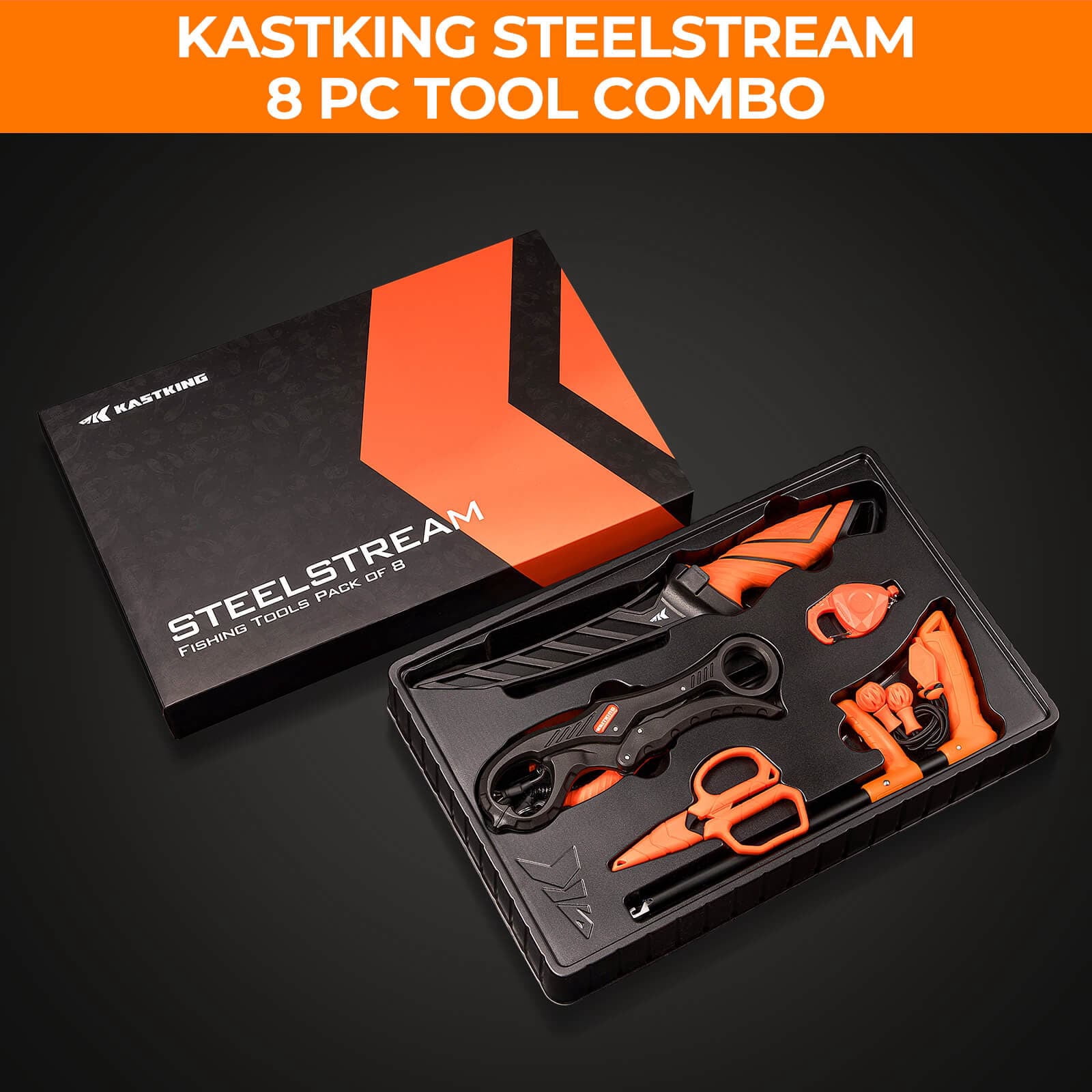 KastKing 6PC Fishing Tool Kit, Pliers, Fillet Knife, Lip Gripper SteelStream