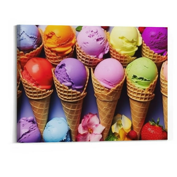 BCIIG  Kitchen Dining Room Wall Art - Colorful Ice Cream Canvas Prints for Restaurant Wall Decoration, Kitchen Picture Wall Decor, Desserts Painting Framed Artwork for Decor20x16 inch