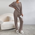 thumbnail image 4 of Blusa Conjunto casual de 2 piezas para mujer Conjunto de 2 piezas a juego de punto elegante Conjuntos de ropa para el hogar simples Kuymtek Caqui T M para Mujer, 4 of 6
