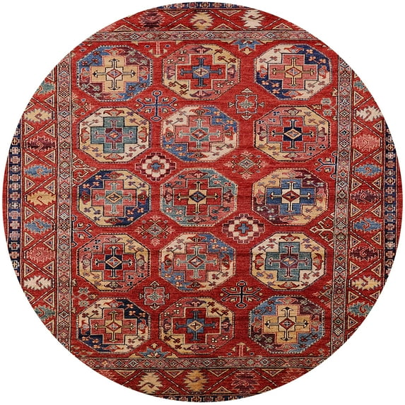 Ahgly Company Indoor Round Mid-Century Modern Red Oriental Area Rugs, 4' Round