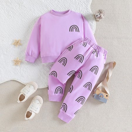 

Binhe Children s Two P-iece Set Toddler Girls And Boys Autumn Round Neck Long Sleeve Rainbow Sweatshirt Long Pants Sports Set
