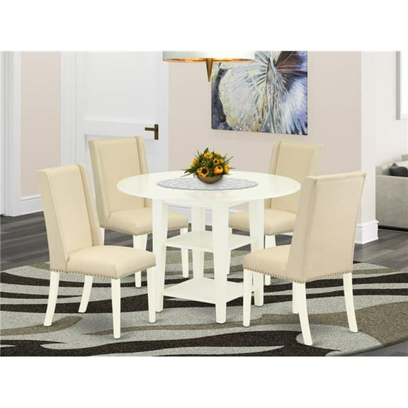5 Piece Sudbury Dining Table Set - Linen White & Cream