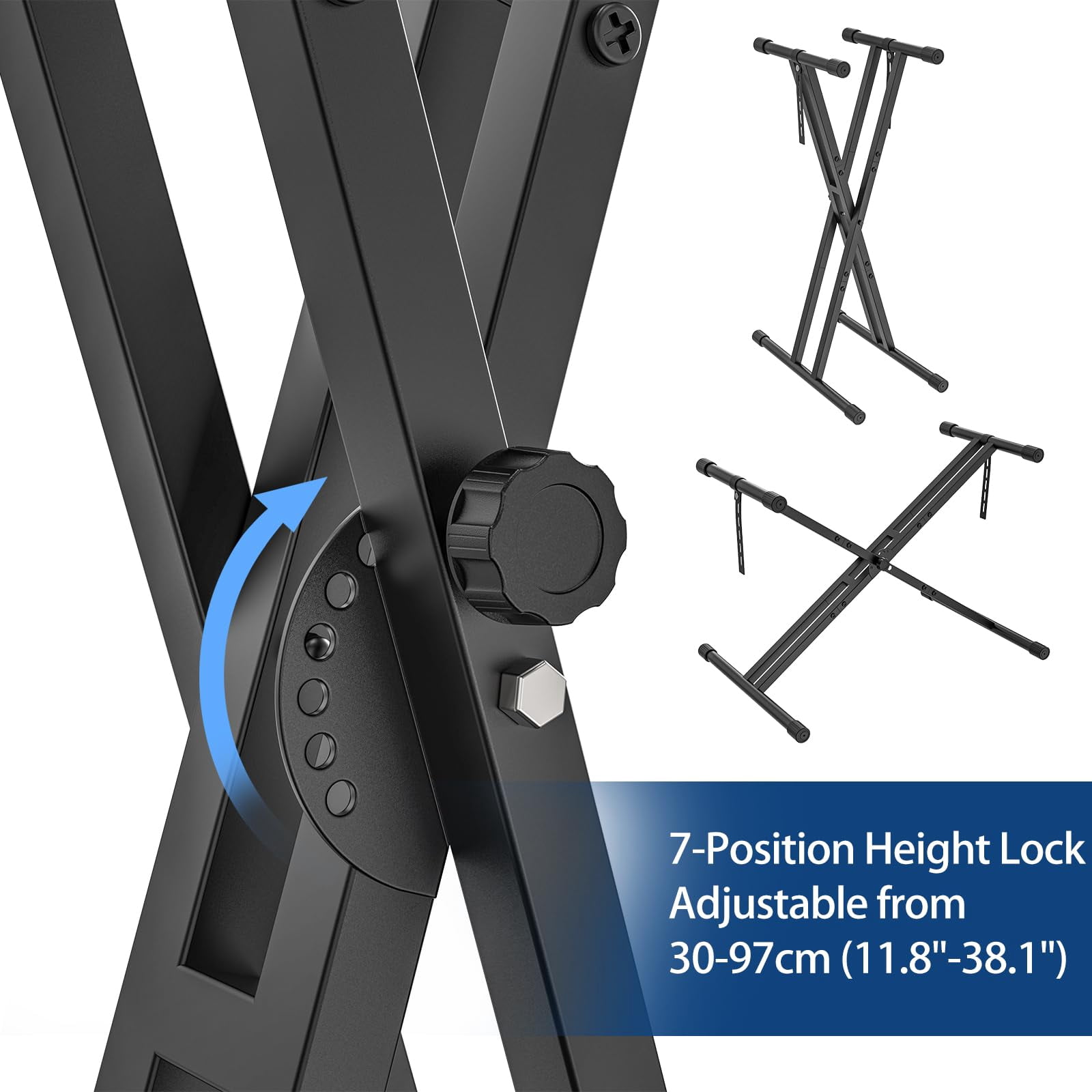 Keyboard Stand  Iron Digital Piano With Locking Straps - Heavy Duty Double X Style Fits 54-88 Key Electric Pianos Dj Turntables Synths And Midi Keyboards. Load Capacity 100lb