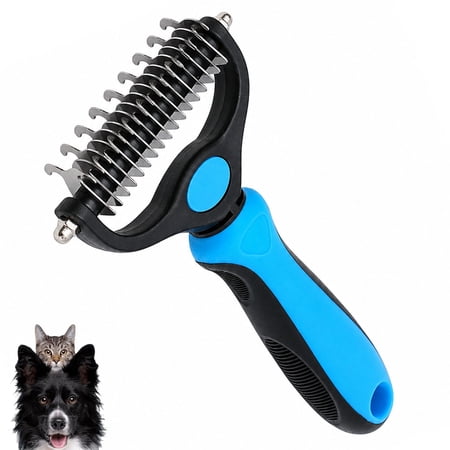 Pet Grooming Brush Double Sided, Gentle Dematting Comb, Undercoat Rake Deshedding Tool for Dogs & Cats with Long or Thick Coats