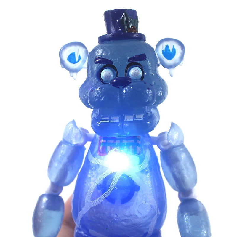 Cute Freddy Action Figures Birthday Toys and 100pcs Stickers, With Button Lights Up Movable Joints Collectible Toys, Birthday | Children's Day | Christmas Gifts for Kids and Fans