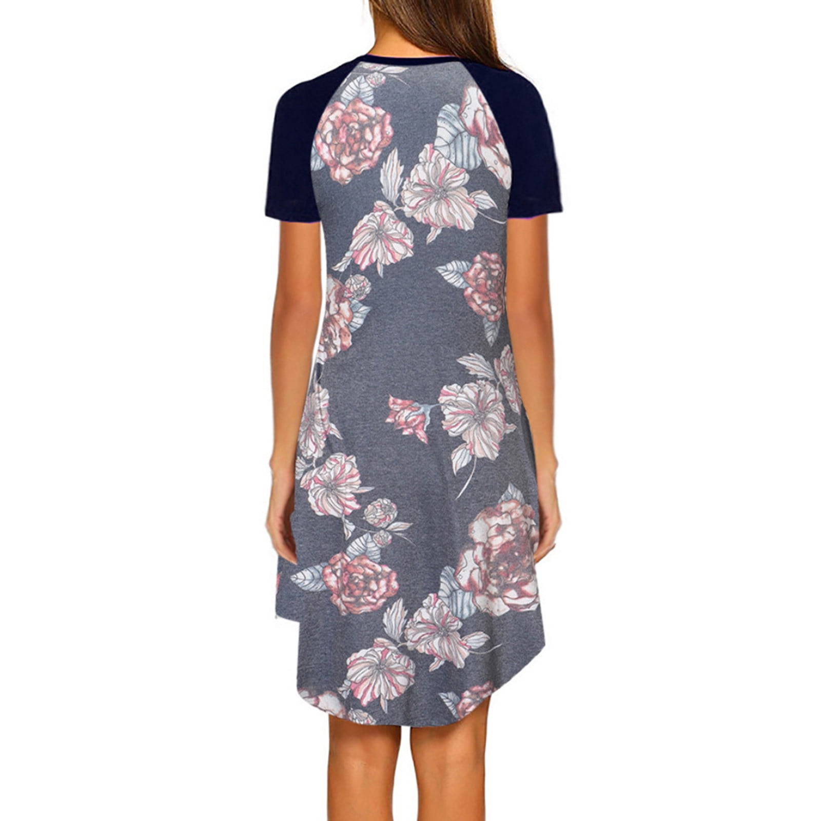 BONIXOOM Christmas Pajamas For Women Thanksgiving Pajamas Sleepwear None Short Sleeve Sleep Dress Printed Navy S