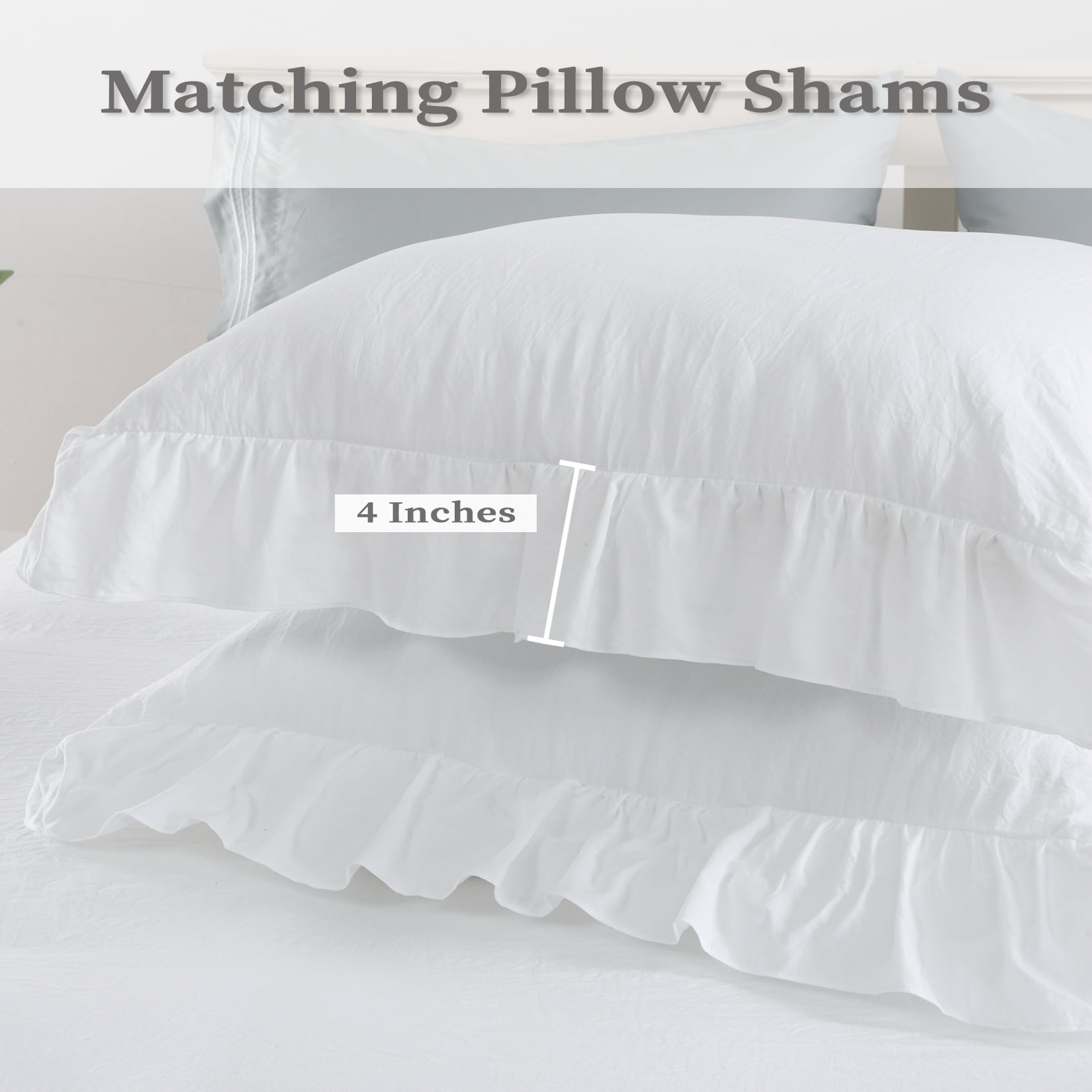 Garvee Ruffled Duvet Cover, Soft Washed Microfiber Vintage French Country, White 68"x90"