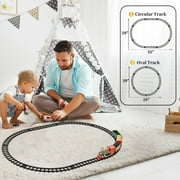 Train Set Toys- Electric Train Toy for Boys W/ Lights & Sound, Railway, Locomotive Engine, Cargo Cars, 3 Cars &10 Tracks, for 3-8