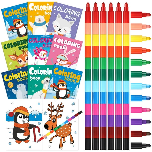 Libros para colorear Funrous Winter con crayones apilables, 24 juegos