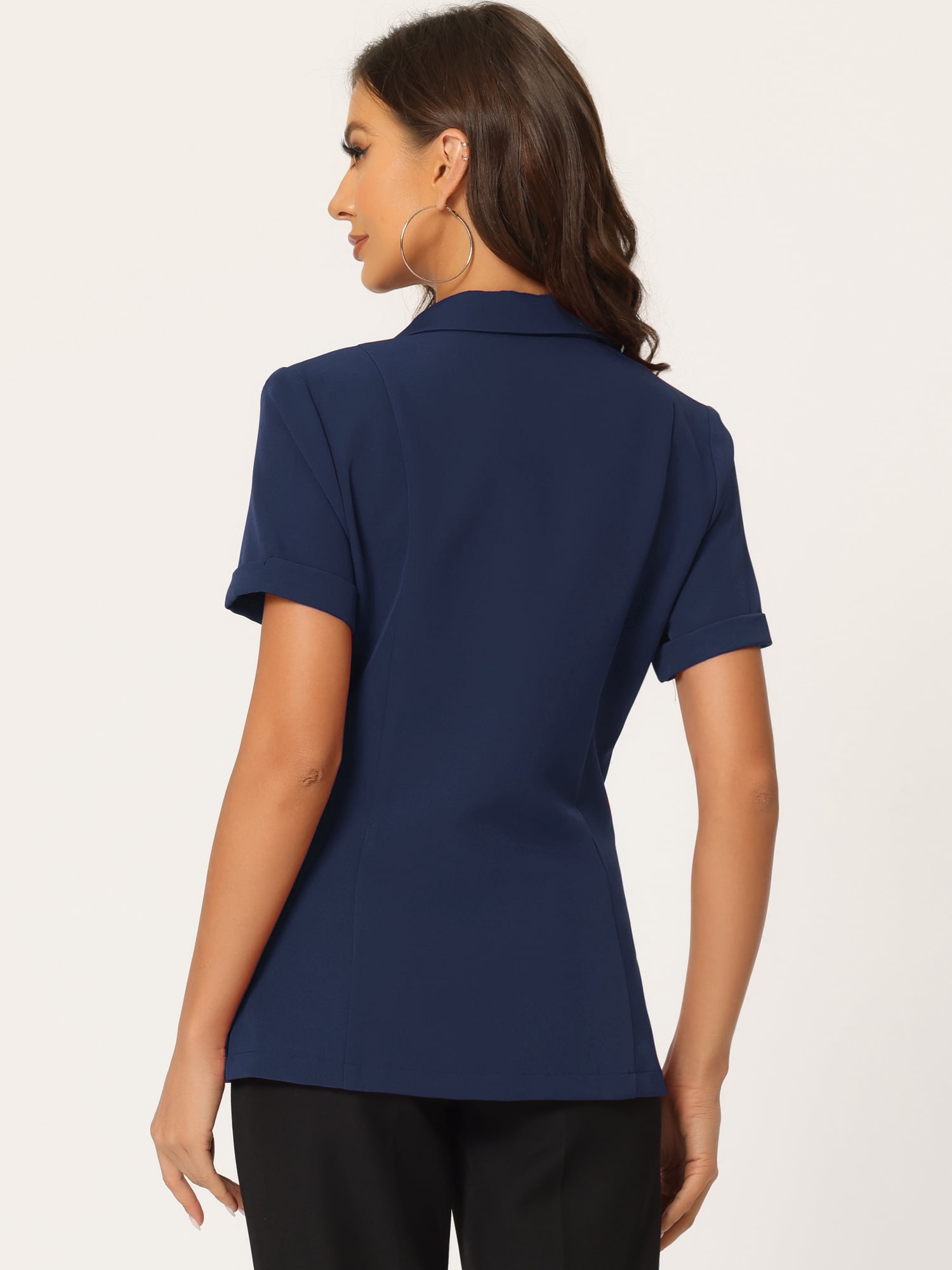 DARING DIVA Women's Short Sleeve Blazer Button Office Suit Jacket M Dark Blue