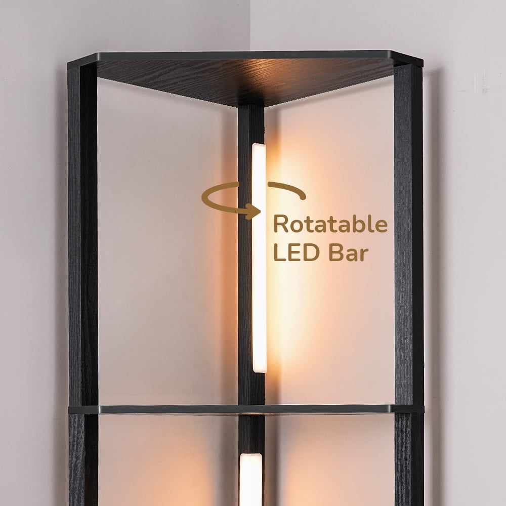 EDISHINE 64in  Shelf Floor Lamps for Bedroom Office Living Room, Modern LED Corner Light with Shelves, 3CCT, Stepless Dimmable, Tall Floor Light for Bedroom, Office, Dining Room