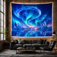 thumbnail image 6 of Crystal Aurora Rings Over a Frozen Lake with Reindeer and Mountains, Dreamy Fantasy for Space Lovers, Magical Wilderness Wall Art, Christmas Gift Tapestry Wall Hanging for Living Room and Bedroom, 6 of 7
