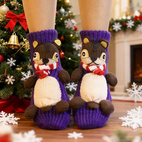 3D Knit Christmas Animal Socks, Hand Crocheted Funny Animal Socks for Women and Kids, Soft Breathable Cotton Novelty Socks for Holiday Gifts and Party