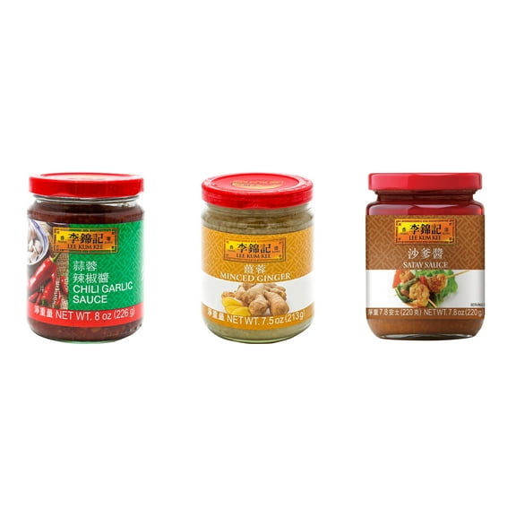 NineChef Brand Spoon Plus 3 Pack Lee Kum Kee Cooking Sauce, 3 Flavors(Chili Garlic Sauce,Minced Ginger Sauce,Satay Sauce)