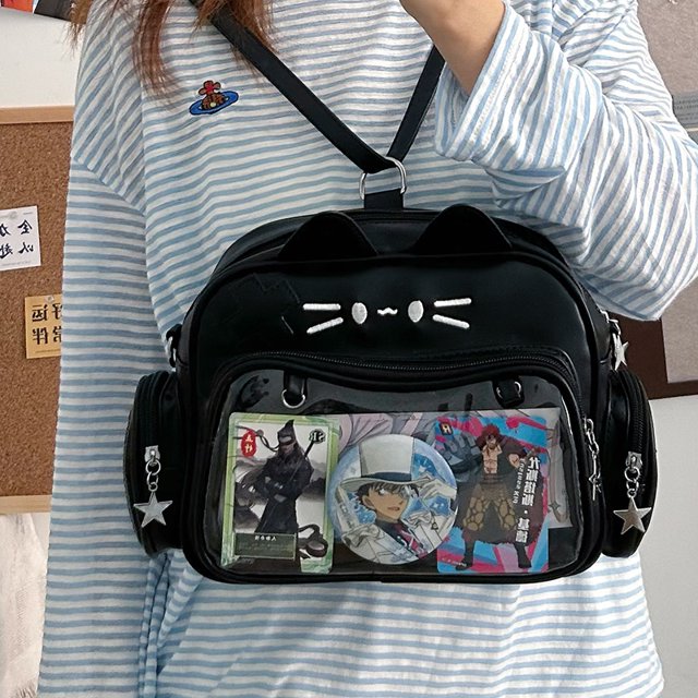 Bolsas dibujos animados Crossbody Bag Shoulder Tarning Carrying Women Cat Gran capacidad Transparente Multi-Pockets Estudiantes Bolso escolar