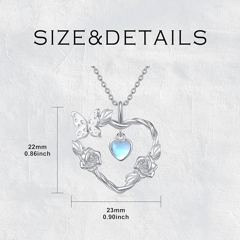 SISGEM Natural Moonstone Butterfly Pendant Necklace for Women 925 Sterling Silver Moonstone Gemstone Jewelry for Her