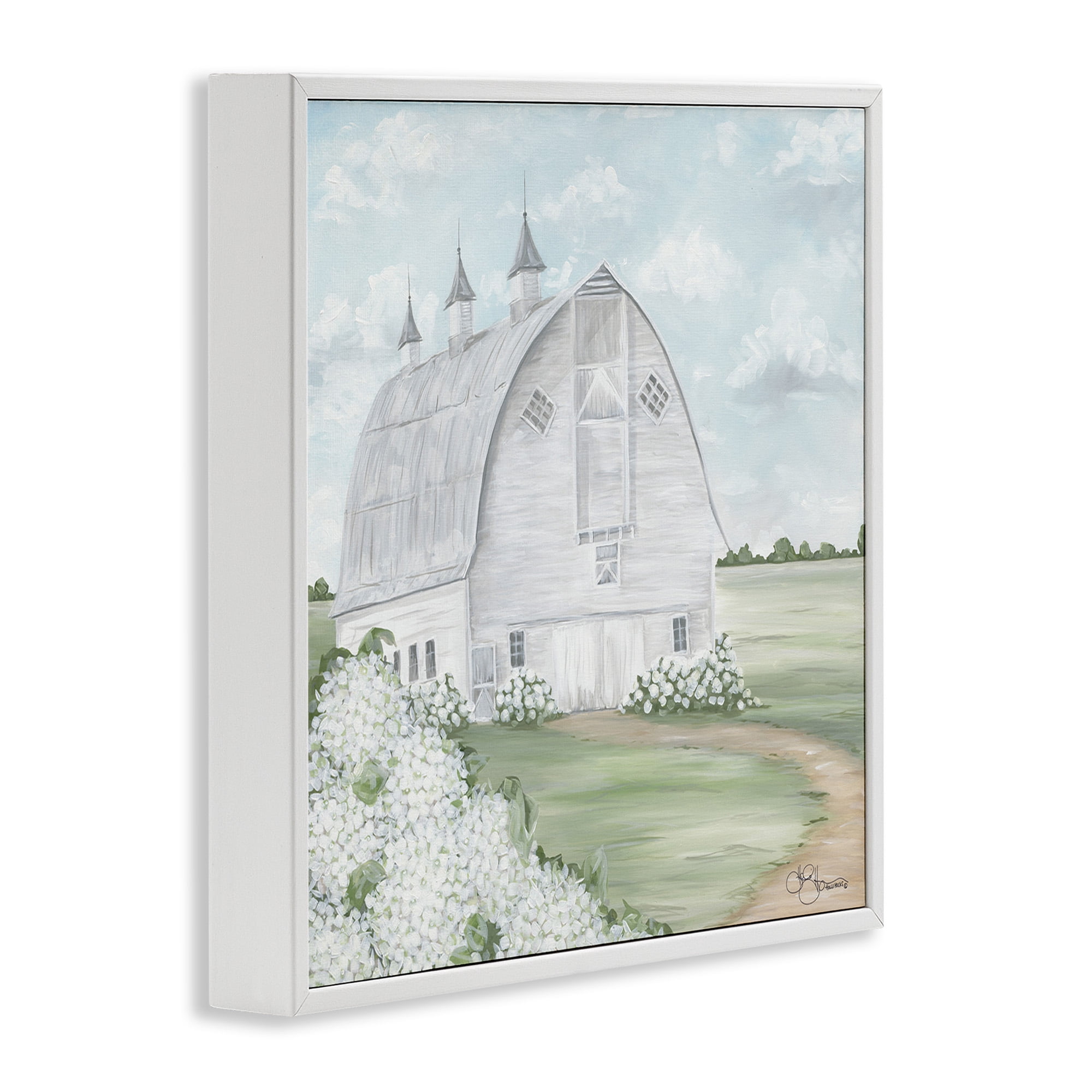 Stupell Industries Soft Country Landscape with Hydrangeas Landscape Painting White Framed Art Print Wall Art, 12 x 12