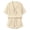 Beige, variant on Women's Breathable Casual Linen Two-Piece Outfit,Knot Front Short Sleeve Top & Rolled Hem Pocket Shorts for Outdoor Sightseeing Use