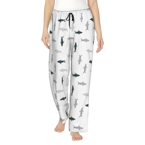 Fotbe Cute Shark Pantalones de Pijama para Mujer, Pantalones de Dormir, Pantalones Pj con Cordón y Bolsillos-3X-Large