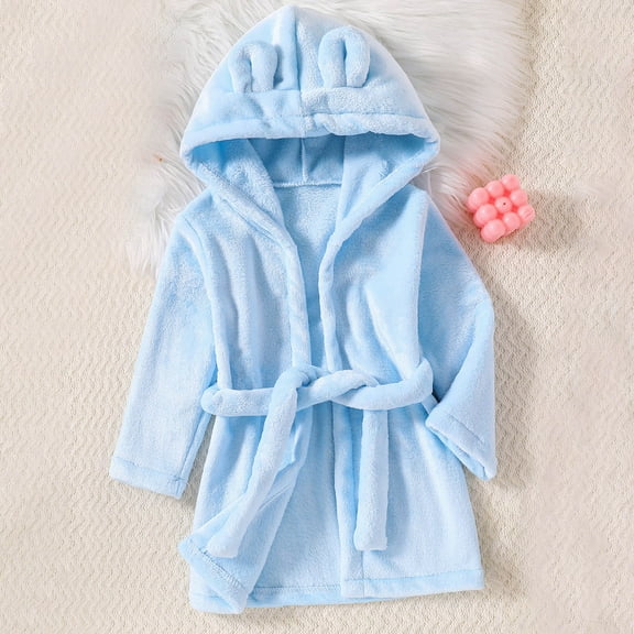Cethrio Girls Sleepwear Robes & Bathrobes, Hooded Long Sleeve Flannel Kids Pajamas Light Blue Size 3-4T