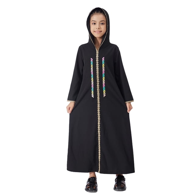 oqasdz Robe Fille Brodée Exquise Robe à Capuche pour Filles Élégante avec Dentelle Manches Longues Robe de Soirée avec Appliqué Floral