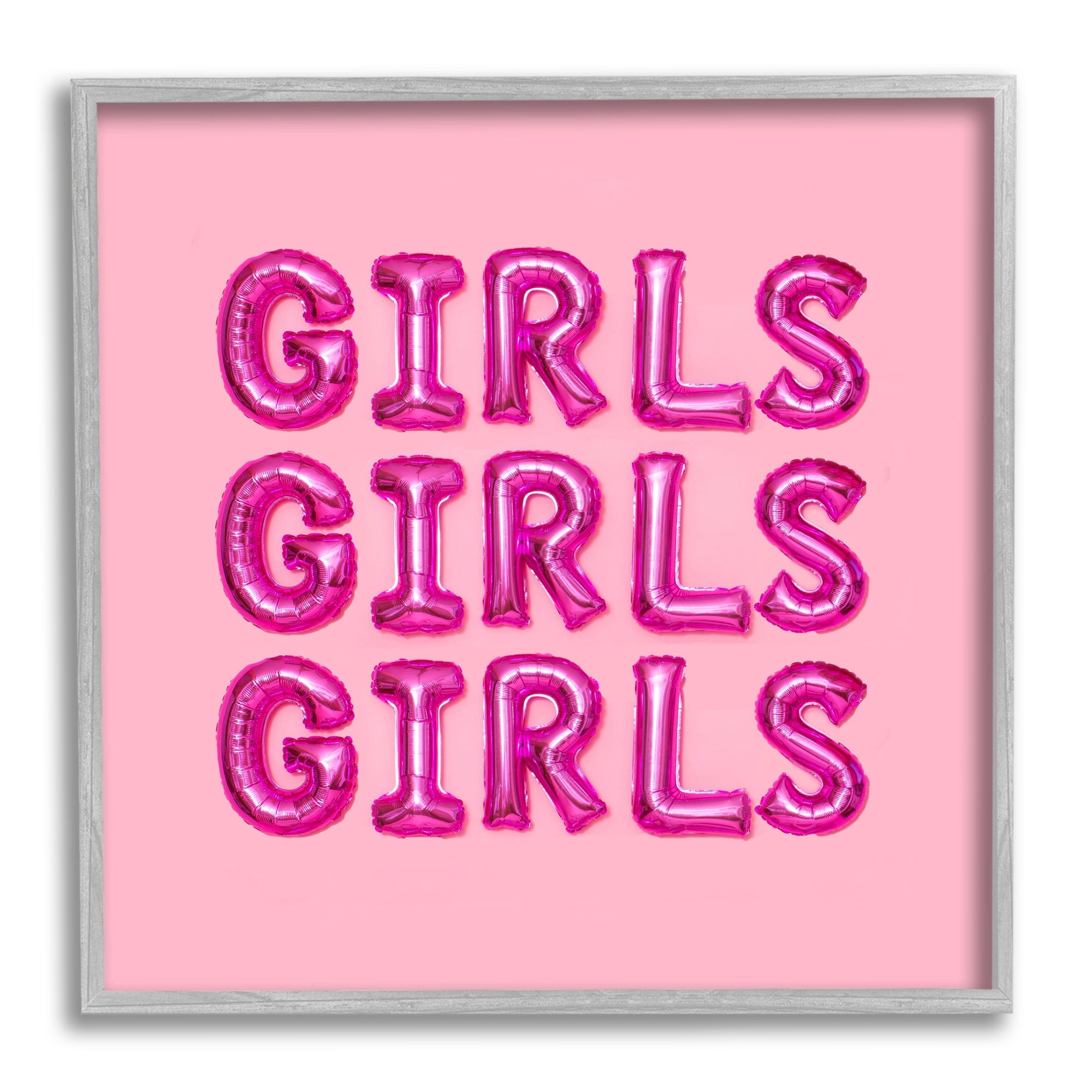 Stupell Industries Pink Girls Balloon Letters Bold Stylish Typography Graphic Art Gray Framed Art Print Wall Art, Design by LISH creative