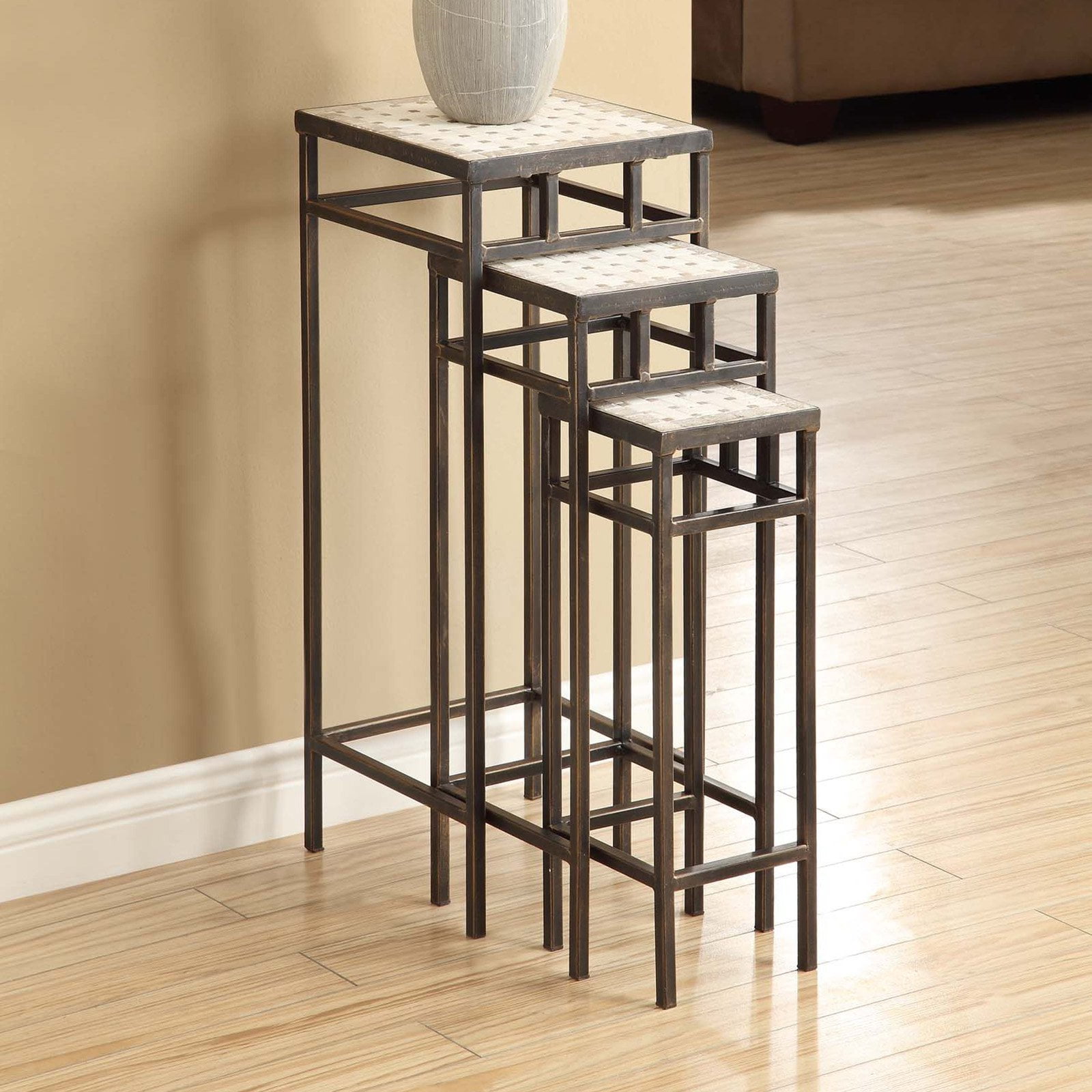 4D Concepts Slate Square Plant Stands with Travertine Tops Set of 3 by 4D Concepts