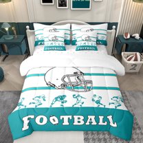 jejeloiu Boys Ball Game 7-Piece Bedding Comforter Set,Rugby Sport King Bedding Sets,White Football Helmet Bed Sheets For Boys Kids,Microfiber Bedroom Decor Reversible