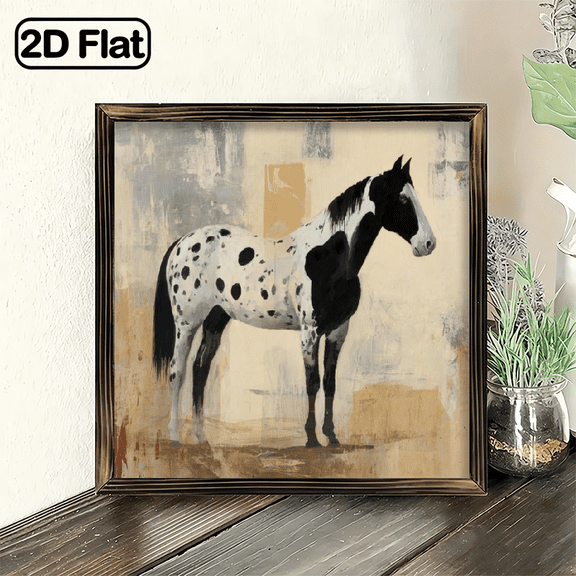 2D Flat, 1Pc Frame Sign Dappled Horse, Abstract Animal Pattern, Modern Art Style Wall Art Paintings Ideal Gift For Living Room Bedroom Corridor Wall Decor Room Decoration Ready to Hang 8x8inch