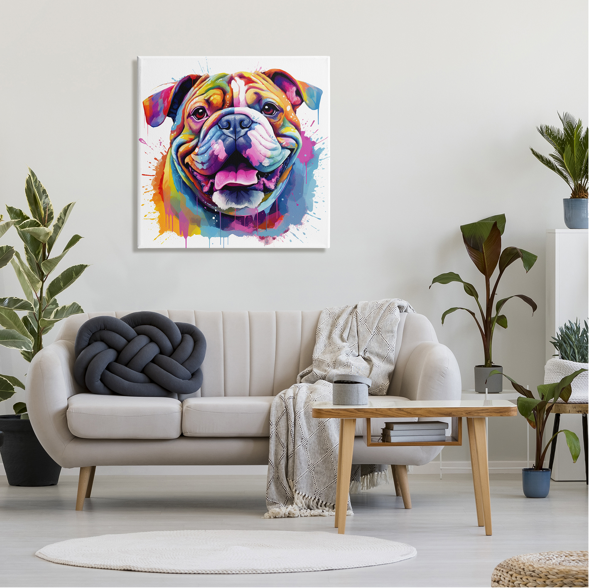 Stupell Industries Bulldog with Modern Splash Animals & Insects Painting Gallery Wrapped Canvas Art Print Wall Art, 30 x 30