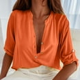 thumbnail image 2 of Womens Summer Tops Casual V-neck Solid Color Button Down Shirt Ladies Beach Blouses Tops for Women, 2 of 8