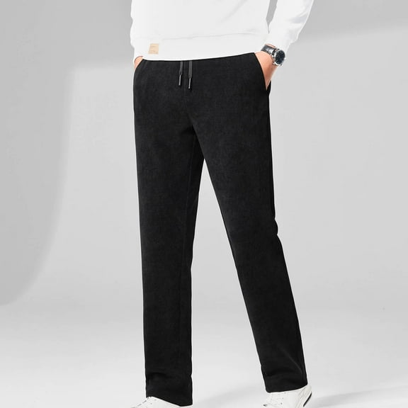 Jacenvly Mens Jogger Pants Solid High Waisted Long Sweatpants Men'S Casual Have Pockets Fleecing Straight Barrel Sweatpants Black Trousers for Men