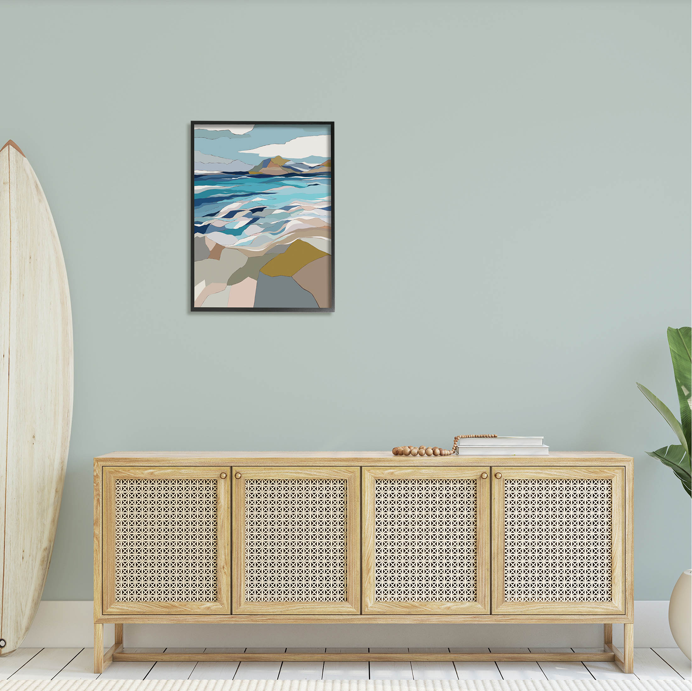 Stupell Industries Rolling Beach Waves Abstract Shore Graphic Art Black Framed Art Print Wall Art, Design by Nikita Jariwala